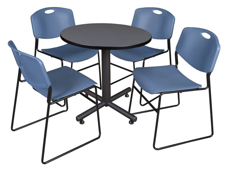 30" Round Breakroom Table- Gray & 4 Zeng Stack Chairs by Regency Furniture