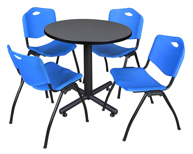 30" Round Breakroom Table- Gray & 4 'M' Stack Chairs by Regency Furniture