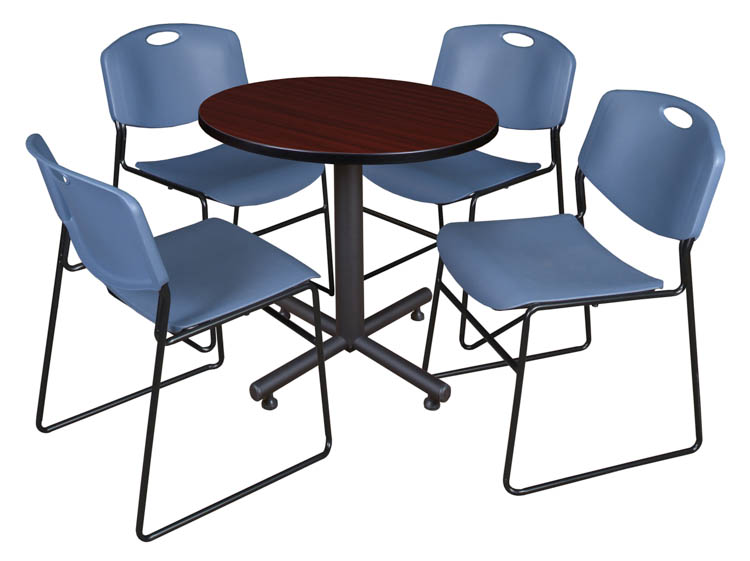 30" Round Breakroom Table- Mahogany & 4 Zeng Stack Chairs by Regency Furniture