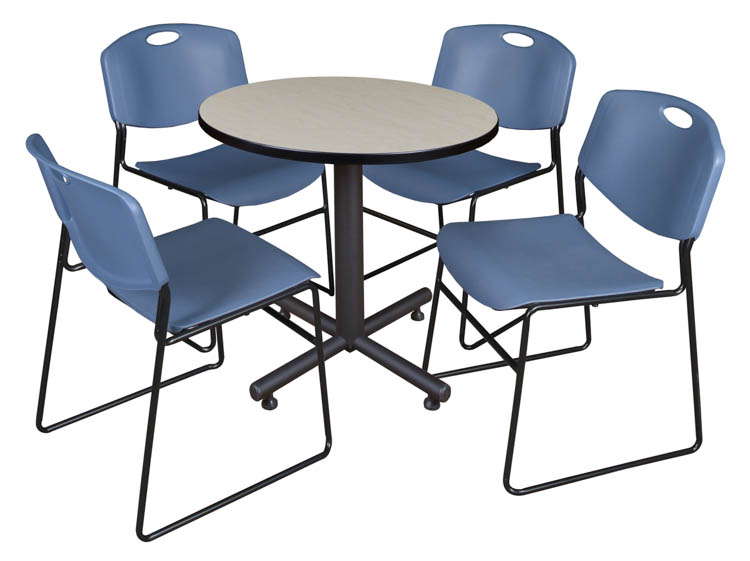 30" Round Breakroom Table- Maple & 4 Zeng Stack Chairs by Regency Furniture