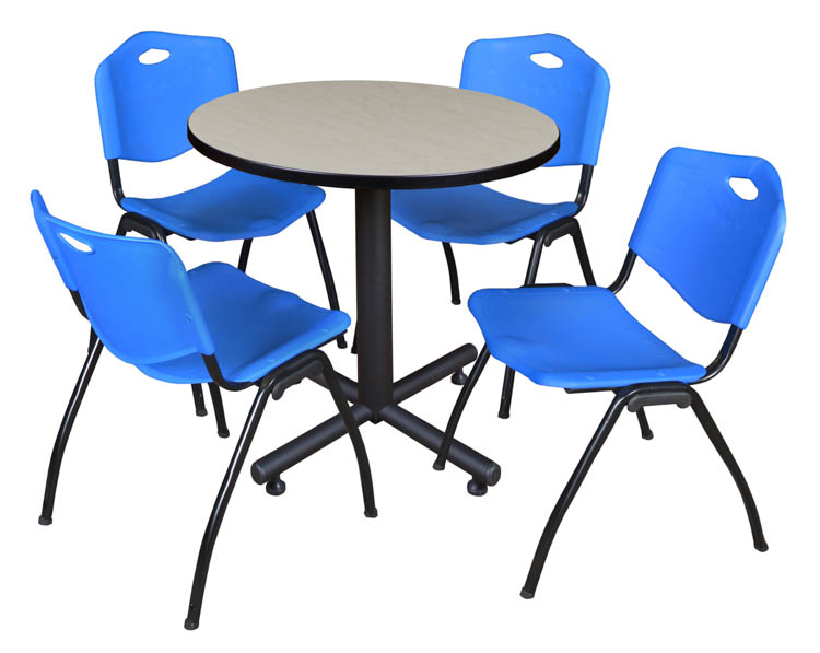 30" Round Breakroom Table- Maple & 4 'M' Stack Chairs by Regency Furniture