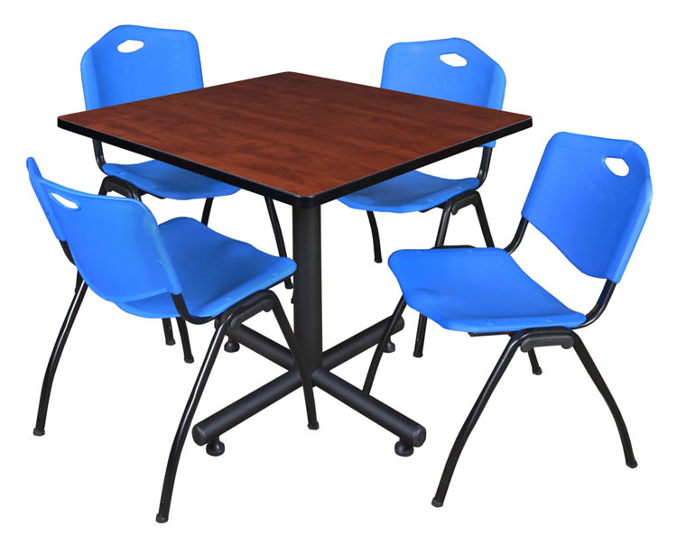 36" Square Breakroom Table- Cherry & 4 'M' Stack Chairs by Regency Furniture