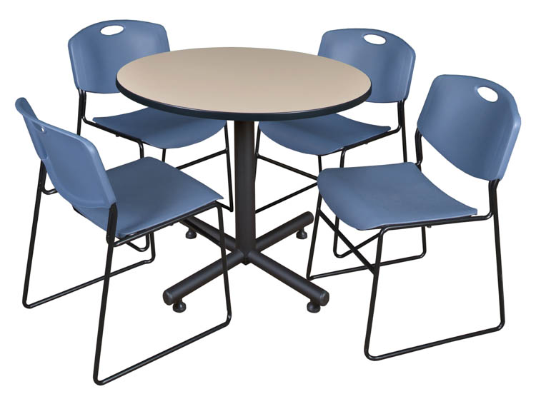 36" Round Breakroom Table- Beige & 4 Zeng Stack Chairs by Regency Furniture