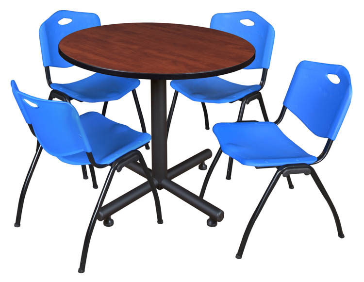 36" Round Breakroom Table- Cherry & 4 'M' Stack Chairs by Regency Furniture