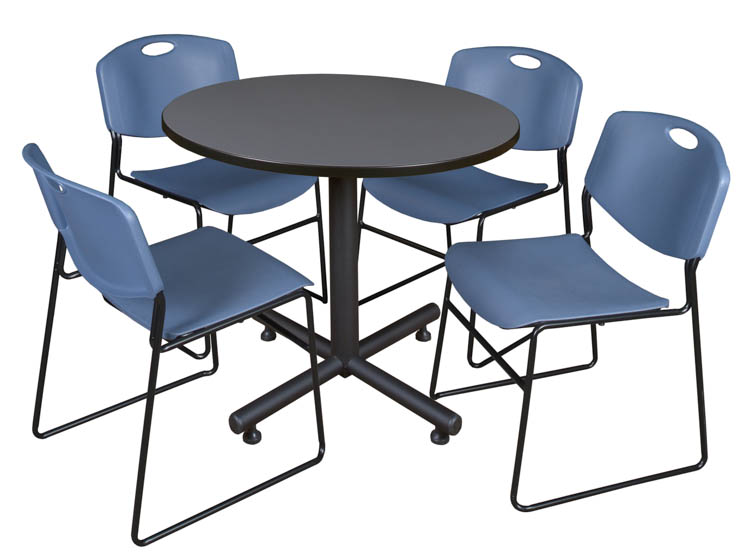 36" Round Breakroom Table- Gray & 4 Zeng Stack Chairs by Regency Furniture