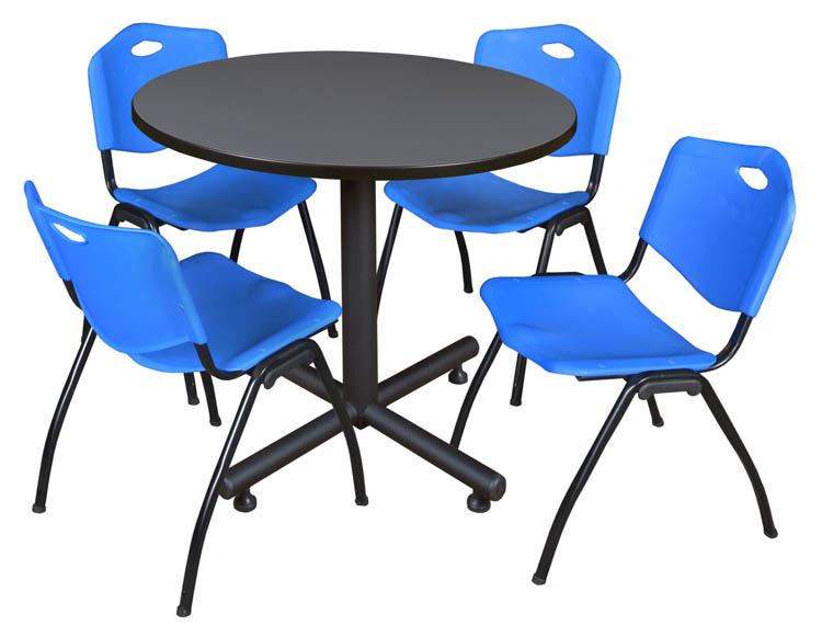 36" Round Breakroom Table- Gray & 4 'M' Stack Chairs by Regency Furniture