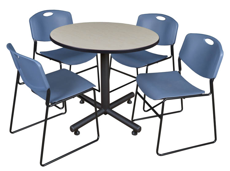 36" Round Breakroom Table- Maple & 4 Zeng Stack Chairs by Regency Furniture