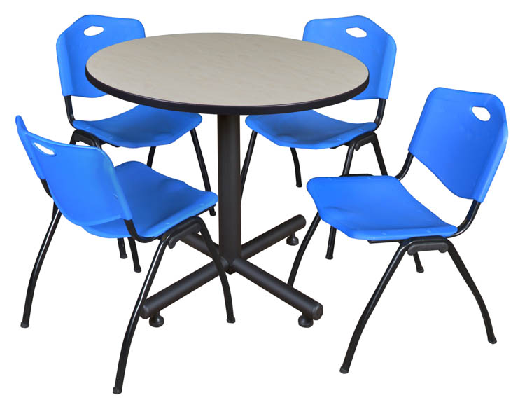 36" Round Breakroom Table- Maple & 4 'M' Stack Chairs by Regency Furniture