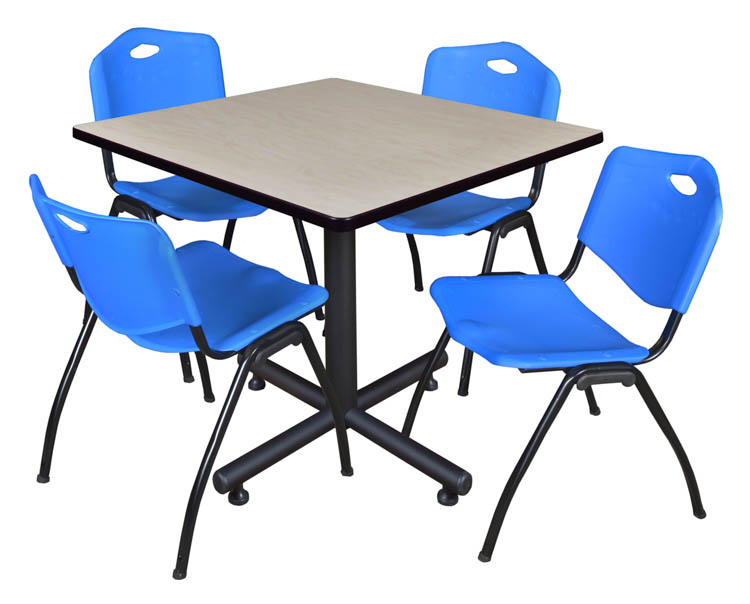42" Square Breakroom Table- Maple & 4 'M' Stack Chairs by Regency Furniture