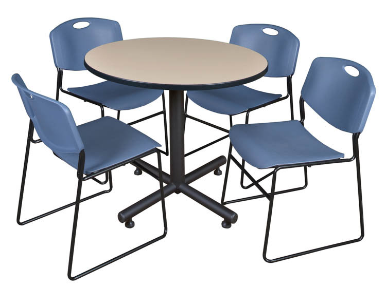 42" Round Breakroom Table- Beige & 4 Zeng Stack Chairs by Regency Furniture