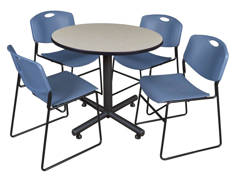 42" Round Breakroom Table- Maple & 4 Zeng Stack Chairs by Regency Furniture