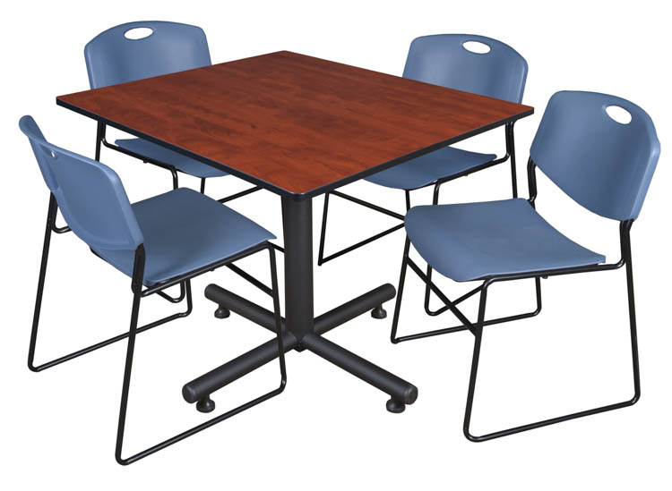 48" Square Breakroom Table- Cherry & 4 Zeng Stack Chairs by Regency Furniture