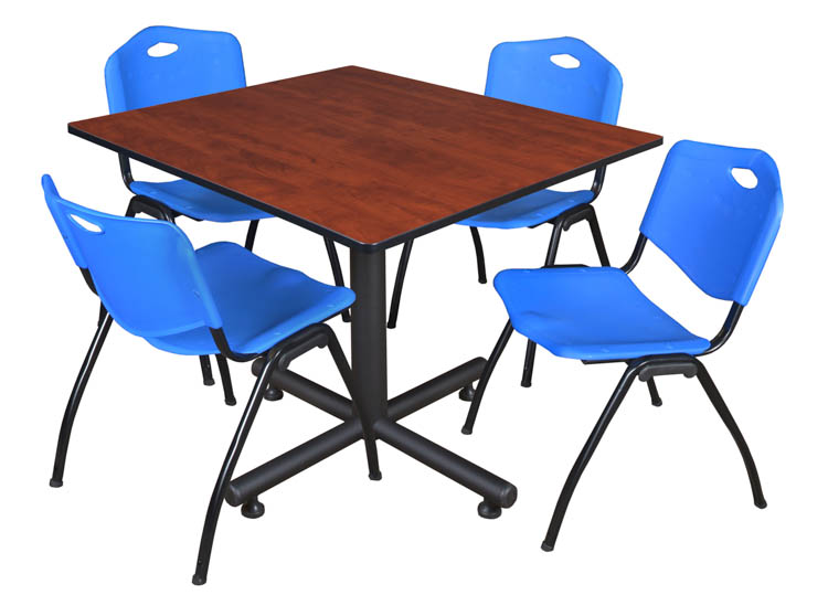 48" Square Breakroom Table- Cherry & 4 'M' Stack Chairs by Regency Furniture