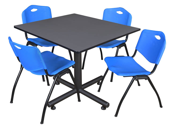 48" Square Breakroom Table- Gray & 4 'M' Stack Chairs by Regency Furniture