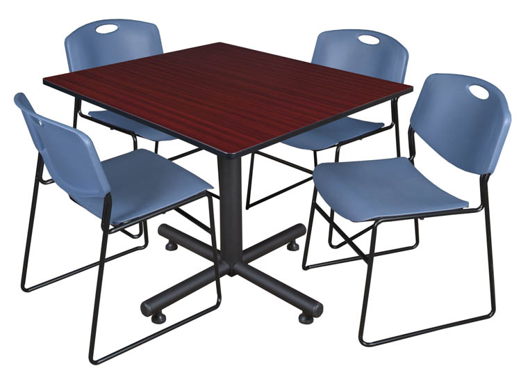 48" Square Breakroom Table- Mahogany & 4 Zeng Stack Chairs by Regency Furniture