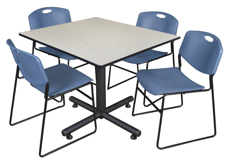 48" Square Breakroom Table- Maple & 4 Zeng Stack Chairs by Regency Furniture