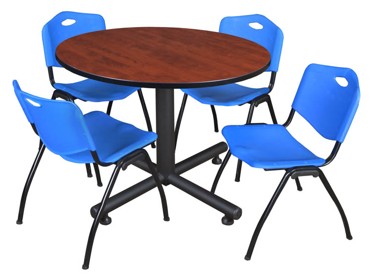 48" Round Breakroom Table- Cherry & 4 'M' Stack Chairs by Regency Furniture