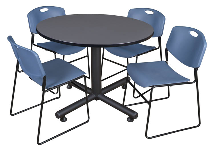 48" Round Breakroom Table- Gray & 4 Zeng Stack Chairs by Regency Furniture