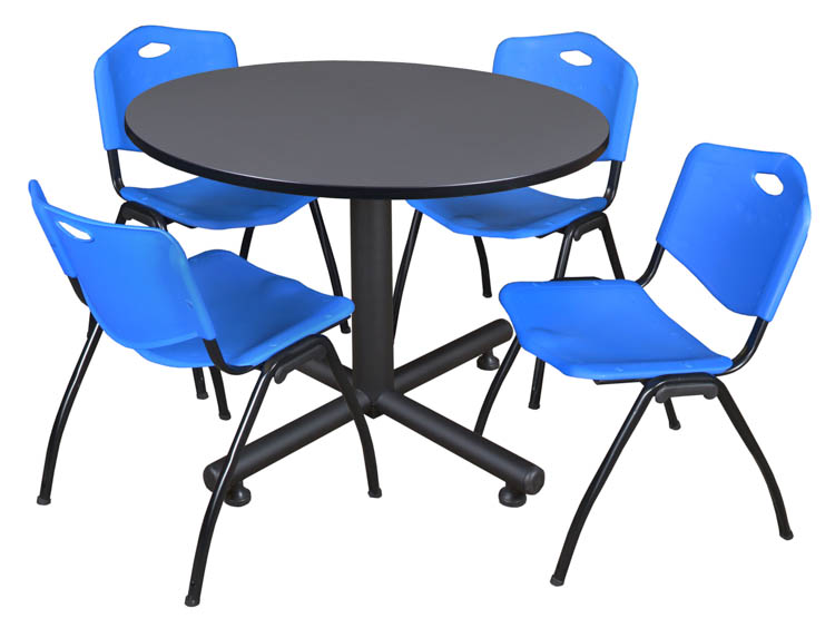 48" Round Breakroom Table- Gray & 4 'M' Stack Chairs by Regency Furniture