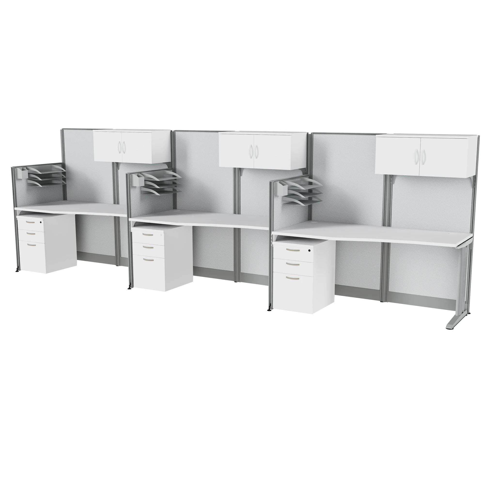 3 Person In-Line Cubicle Workstation 193in W x 33in D with Storage by Regency Furniture