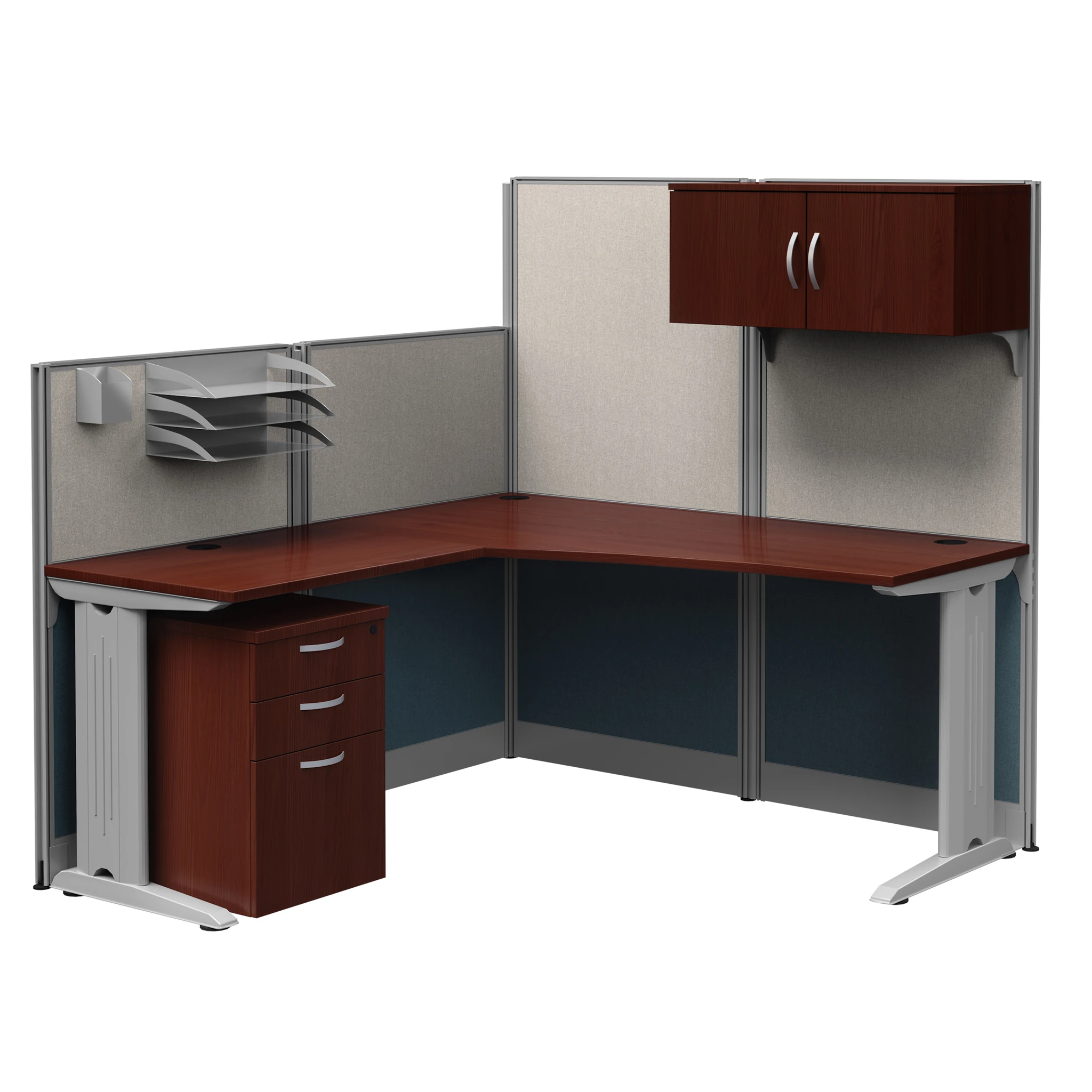Regency Instant Office 63H x 65W L-Shaped Cubicle Workstation with Storage, Cherry (IO36494-03STGK), Paper | Quill