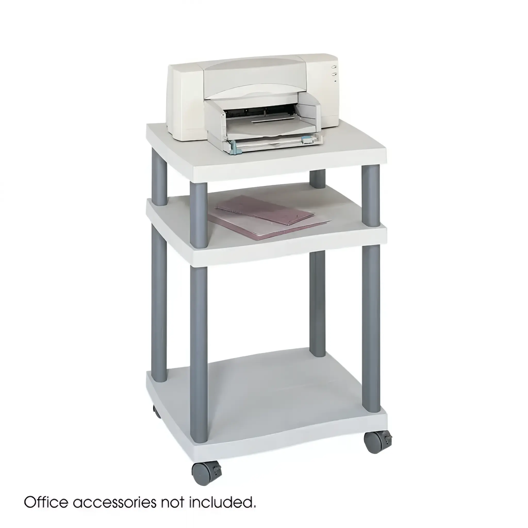 Safco Wave 3-Shelf Plastic/Poly Mobile Printer Stand with Lockable Wheels, Light Gray/Charcoal (1860GR)