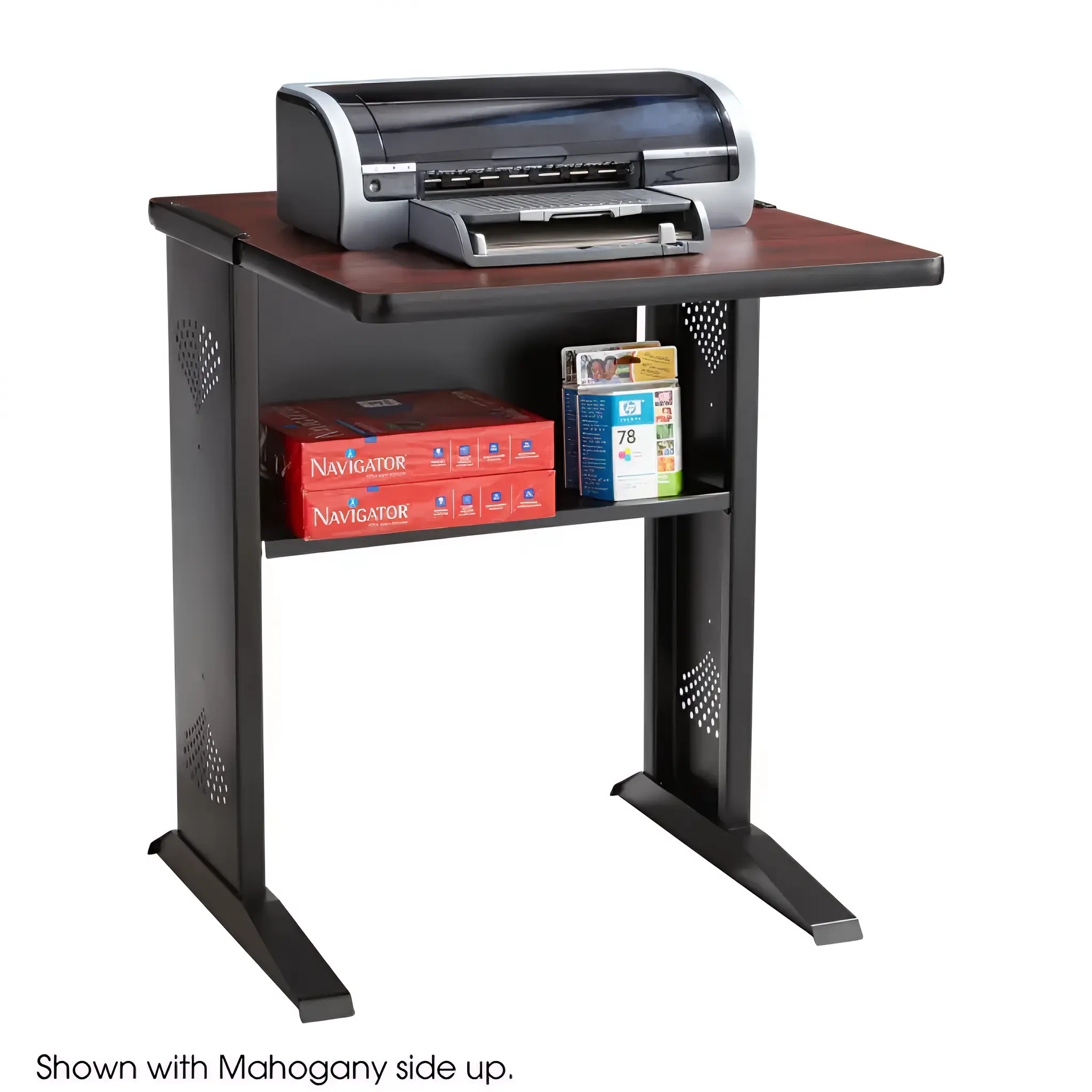 Safco Reversible Top Metal Mobile Printer Stand with Lockable Wheels, Black/Mahogany/Oak (1934)