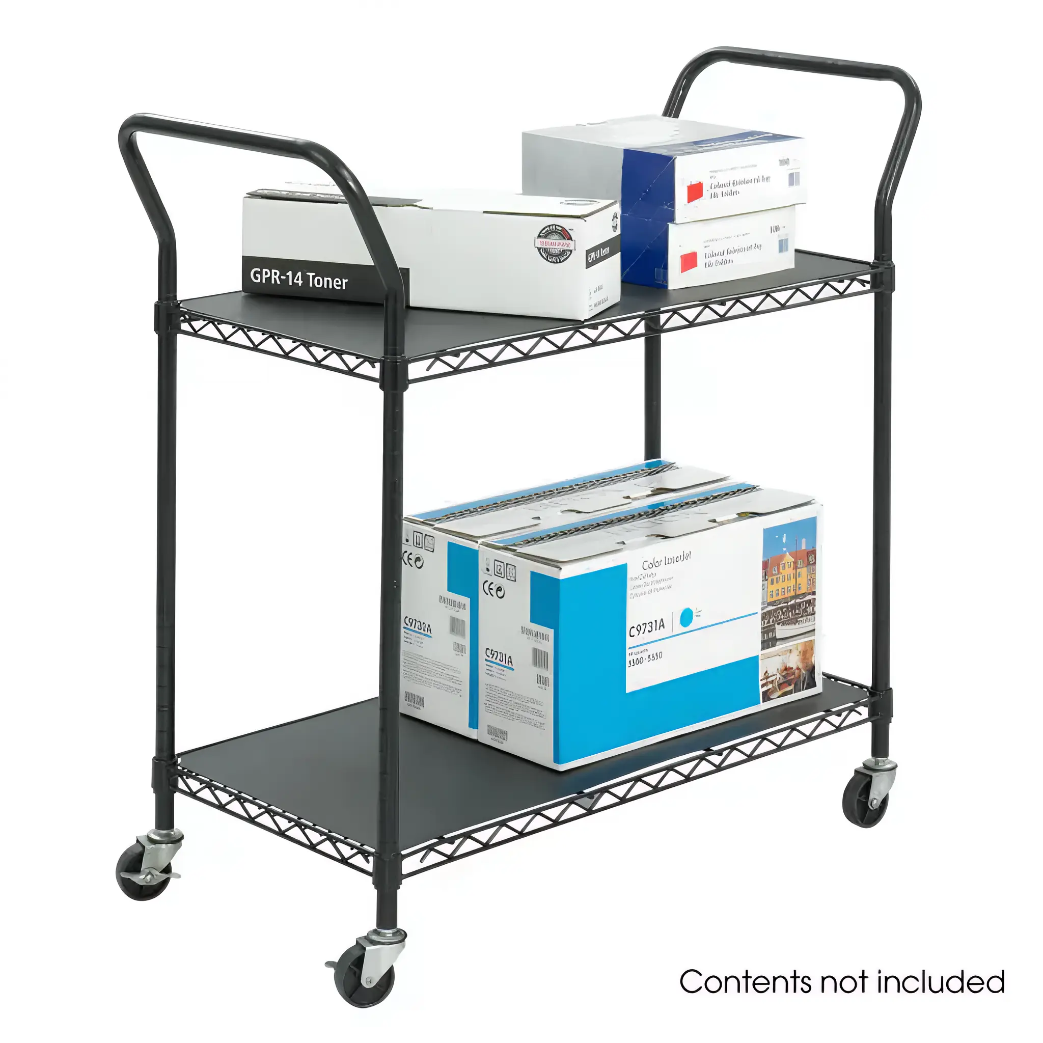Safco 2-Shelf Metal Mobile Utility Cart with Lockable Wheels, Black (5337BL)