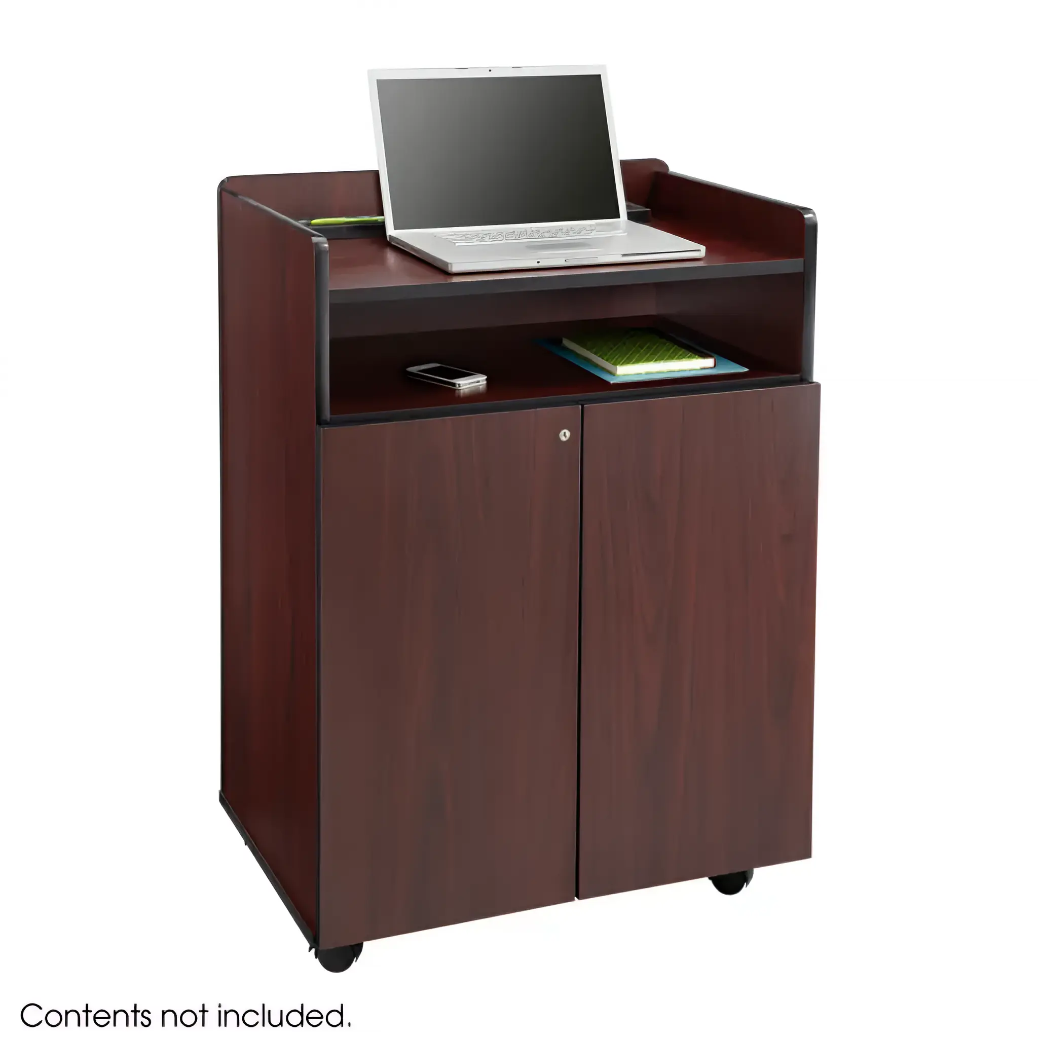 Safco Executive Mobile 2-Shelf Wood Presentation Cart with Lockable Wheels, Mahogany (8919MH)