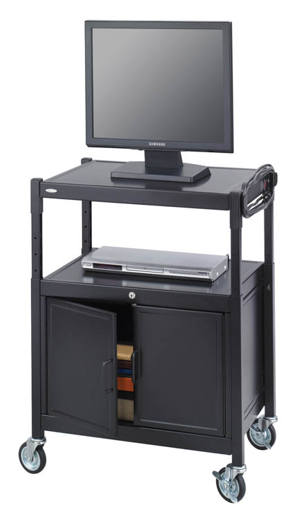 Steel Adjustable AV Cart With Cabinet by Safco Office Furniture