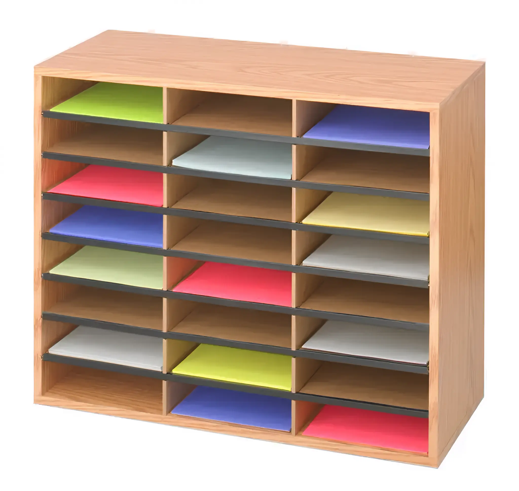 Safco Corrugated Literature Organizer, 24 Compartments - 29 W x 12 D x 23.5 H in. - Medium Oak