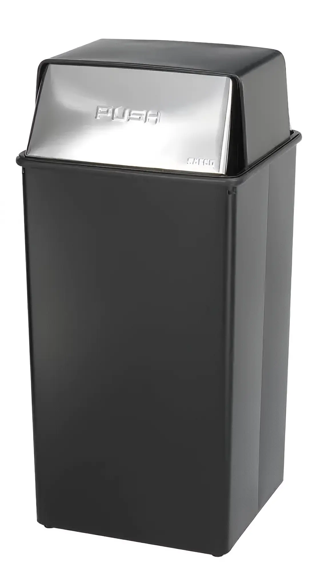 Safco Reflections Push Top Square Receptacle, Steel, 36gal, Black/chrome