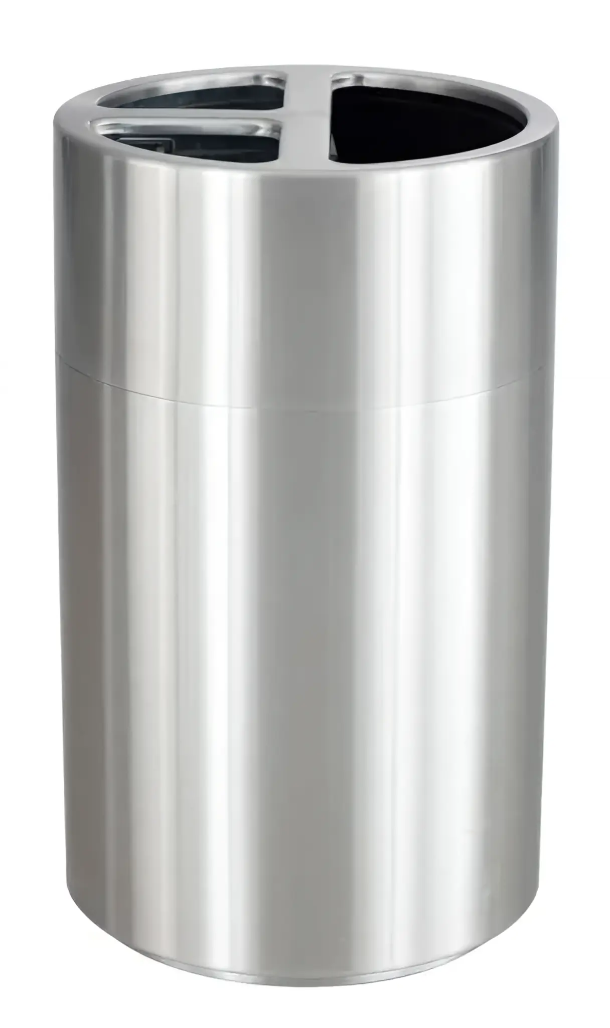 40 gal Round Recycling Bin, Stainless Steel, Aluminum, Rigid Plastic
