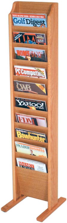 10 Pocket Oak Magazine Floor Rack by Wooden Mallet