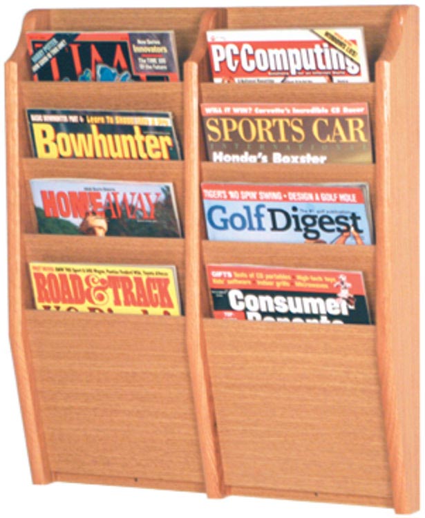 8 Pocket Oak Magazine Wall Rack by Wooden Mallet