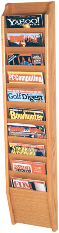 10 Pocket Oak Magazine Wall Rack by Wooden Mallet