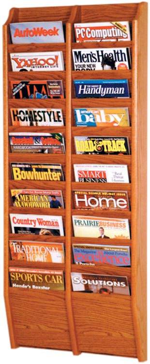 20 Pocket Oak Magazine Wall Rack by Wooden Mallet