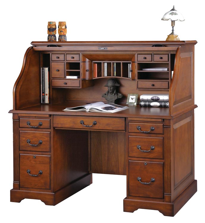 57"W x 29"D x 53"H Wood Rolltop Desk by Wilshire Furniture